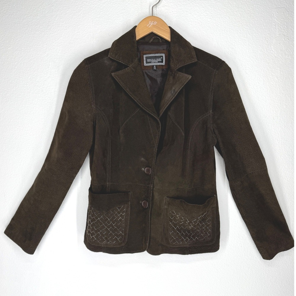 Vintage Boho Leather Suede Blazer Jacket Woven Y2K Medium Festival Indie Granola